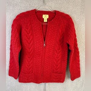 Vintage hand knit chunky Women's Red Cable Knit Cardigan S